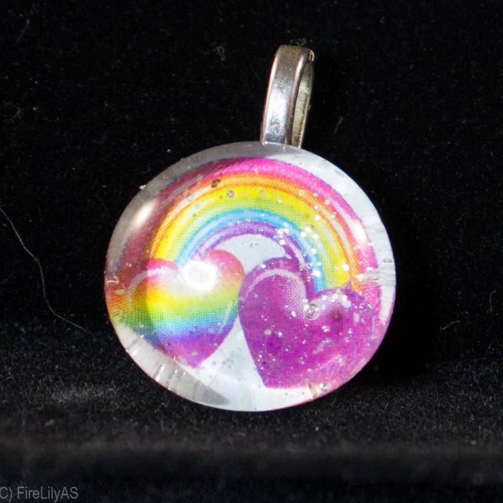 Rainbow Hearts Glass Marble Cabochon Pendant